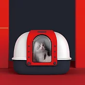 【P&H寵物家】雙側翻蓋防漏砂設計貓砂盆(附砂鏟 腳墊) 紅白色