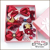 【akiko kids】日本可愛造型系列兒童髮夾超值10件組禮盒 -酒紅色