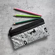 《梵緹希》旅行防水雙層筆袋/長收納袋-插畫黑貓  灰