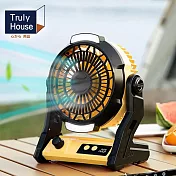 【Truly House】露營充電式渦輪急速風扇 LED露營燈/可懸掛/電風扇(兩色任選) 黃色