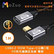 【魔宙】USB3.2 100W Type-C公轉C母 PD快充編織延長線 彎頭 1M