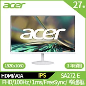 Acer SA272 E 27型抗閃螢幕(FHD,100Hz,HDMI,VGA,IPS)