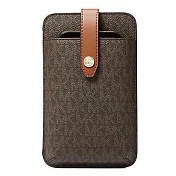 MICHAEL KORS 滿版LOGO扣式零錢手機斜揹包-咖啡