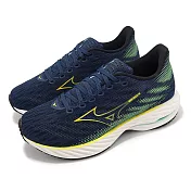 Mizuno 慢跑鞋 Wave Rider 28 男鞋 藍 黃 支撐 波浪片 緩衝 運動鞋 美津濃 J1GC2403-08