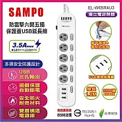 SAMPO聲寶 防雷擊六開五插保護蓋USB延長線1.2M EL-W65R4U3 台灣製