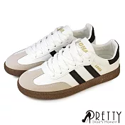 【Pretty】男 休閒鞋 阿甘鞋 平底 綁帶 復古運動風 EU40 白色