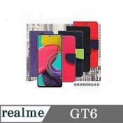 Realme GT6 經典書本雙色磁釦側翻可站立皮套 手機殼 可插卡 可站立 側掀皮套 桃色