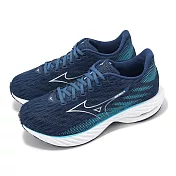 Mizuno 慢跑鞋 Wave Rider 28 男鞋 超寬楦 藍 白 支撐 波浪片 運動鞋 美津濃 J1GC2404-06