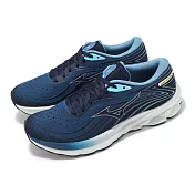 Mizuno 慢跑鞋 Wave Skyrise 5 男鞋 藍 白 高回彈 運動鞋 美津濃 J1GC2409-51