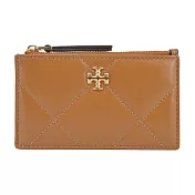 TORY BURCH KIRA菱格紋拉鍊卡片/零錢包- 棕