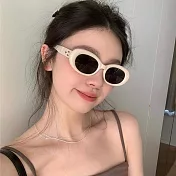 【SUNS】抗UV太陽眼鏡 歐美復古橢圓ins潮流墨鏡 潮流墨鏡 網紅抖音款 S211 米白框灰片