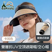 GoPeaks 蛋捲式收納可調節雙層抗UV空頂遮陽帽/空心帽 卡其色