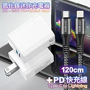 CITY 35W Gan氮化鎵Type-C(PD)+USB快充白+勇固Type-C to Lightning PD編織耐彎折快充線-120cm 灰色