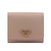 PRADA 三角牌Logo 水波紋皮革暗釦三折短夾 (藕粉色)