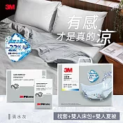 3M新一代舒棉防蟎枕套床包機能涼夏被-雙人四件組(夏被+床包+枕套2入) 清水灰