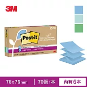 3M Post-it 利貼 狠黏 100%環保再生紙-3x3抽取式便條紙(70張x6本)-三色任選 藍綠色系