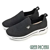 【GREEN PHOENIX】女 運動鞋 懶人鞋 健走鞋 休閒鞋 輕量 厚底 透氣 EU37 黑色