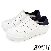 【Pretty】男女 女大尺碼 洞洞鞋 布希鞋 穆勒鞋 拖鞋 雨鞋 防水 輕量 EU40 白色