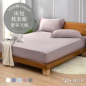 法國CASA BELLE《淡雅淨色》雙人天絲床包枕套組(共五色)-粉色