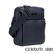 【Cerruti 1881】限量2折 義大利頂級小牛皮側背包肩背包 全新專櫃展示品(深藍色 CEBO05892M)