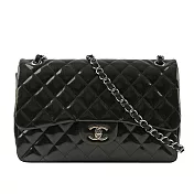 CHANEL 銀釦漆皮菱格紋 30cm Jumbo COCO包 展示品 (墨綠色)