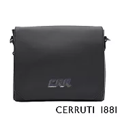 【Cerruti 1881】限量2折 義大利頂級小牛皮郵差包肩背包側背包 全新專櫃展示品(黑色 CEBO06274M)