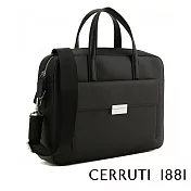 【Cerruti 1881】限量2折 義大利頂級小牛皮十字紋旅行公事包肩背包 全新專櫃展示品(黑色 CECA06756M)