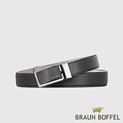 【BRAUN BUFFEL 德國小金牛】台灣總代理 商務型男 造型壓印無齒自動扣皮帶-鎗色44吋/BF24B-RO02244-SGU