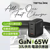 【TOTOLINK】65W GaN氮化鎵 USB-C3孔PD快充充電器-TG65W (支援筆電 / iPhone 安卓適用) 黑色