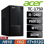 Acer 宏碁 Aspire TC-1750 家用電腦 (i5-12400/16G/1TB+512G SSD/P600-2G/W11)