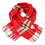 BURBERRY 經典格紋喀什米爾羊絨流蘇圍巾 赤紅