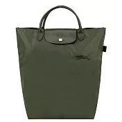 LONGCHAMP LE PLIAGE GREEN系列刺繡長把再生尼龍摺疊水餃包(中) 森林綠