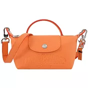LONGCHAMP LE PLIAGE XTRA系列牛皮壓紋化妝/斜揹包(迷你) 橙