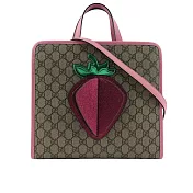 GUCCI Supreme GG Junior 3D 草莓手提/斜背二用包_展示品 (棕色/粉色)