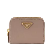 PRADA 三角牌Logo 水波紋皮革零錢包 (藕粉色)
