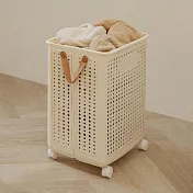 【H&R安室家】可折疊提把收納籃 附輪 BNF118(置物籃 收納籃 手提收納籃 折疊收納籃) 淺咖