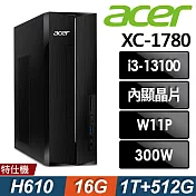 Acer 宏碁 Aspire XC-1780 薄型電腦 (i3-13100/16G/1TB+512G SSD/W11P)