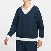 NIKE AS W NSW ESSTL WVN UV LS VNCK 女長袖上衣-深藍-FV7650480 L 藍色