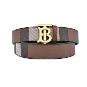 BURBERRY TB LOGO格紋拼皮革雙面兩用皮帶(深樺木棕) L