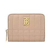 BURBERRY  Lola TB金字LOGO格紋絎縫羔羊拉鍊零錢包 米色