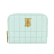 BURBERRY  Lola TB金字LOGO格紋絎縫羔羊拉鍊零錢包 薄荷色