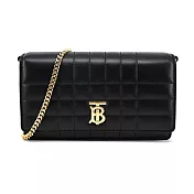 BURBERRY Lola TB LOGO 絎縫羔羊皮翻蓋斜背包 黑金