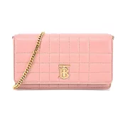 BURBERRY Lola TB LOGO 絎縫羔羊皮翻蓋斜背包 粉色