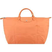 LONGCHAMP LE PLIAGE GREEN系列刺繡短把再生尼龍摺疊旅行袋(小) 橙