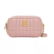 BURBERRY Lola TB LOGO格紋絎縫羔羊皮相機/斜背包(迷你) 粉色