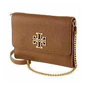 TORY BURCH 雙T-LOGO翻蓋皮革斜背包-駝