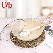 【LMG】香草系列日式不沾炒鍋-28CM(含蓋) 贈漏鏟+料理鏟組(丁香紫)