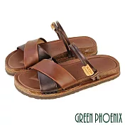 【GREEN PHOENIX】女 涼鞋 拖鞋 全真皮 兩穿 手工 平底 臺灣製 EU40 棕色