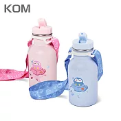 【KOM】海洋歷險趣 台灣製 316不鏽鋼兒童隨身瓶 兒童水壺350ml(附吸管 背帶) 萌萌粉