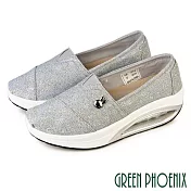 【GREEN PHOENIX】女 休閒鞋 健走鞋 懶人鞋 厚底 氣墊 彈力減壓 EU38 灰色